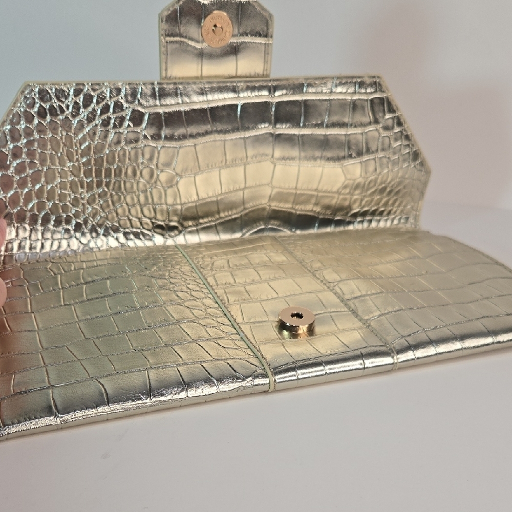 JJ Winters Nikki Metallic Crocodile Embossed Clutch Vegan NWT